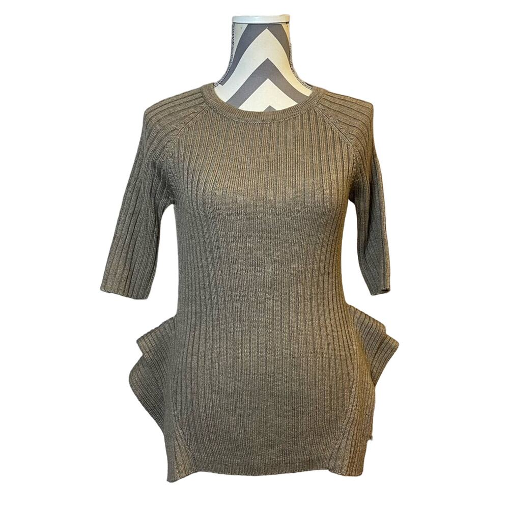 Missoni Chunky Ribbed Tan Wool Blend Wing Flap Italian Top Shirt Size Large